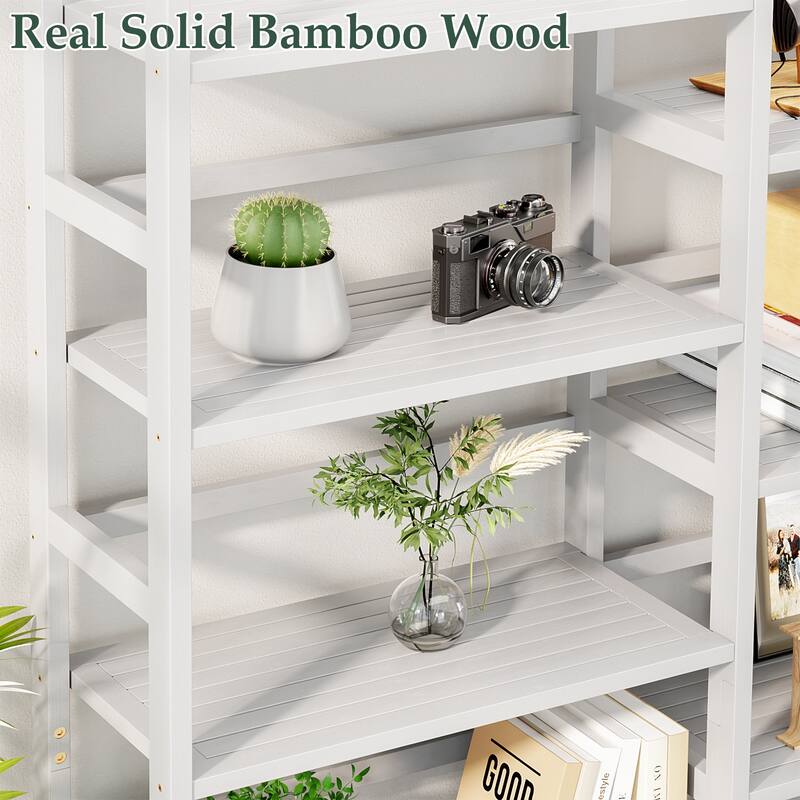 6-Tier Solid Bamboo Bookcase,Large Freestanding Open Bookshelf with 17 Display Shelves,Easy To Assemble