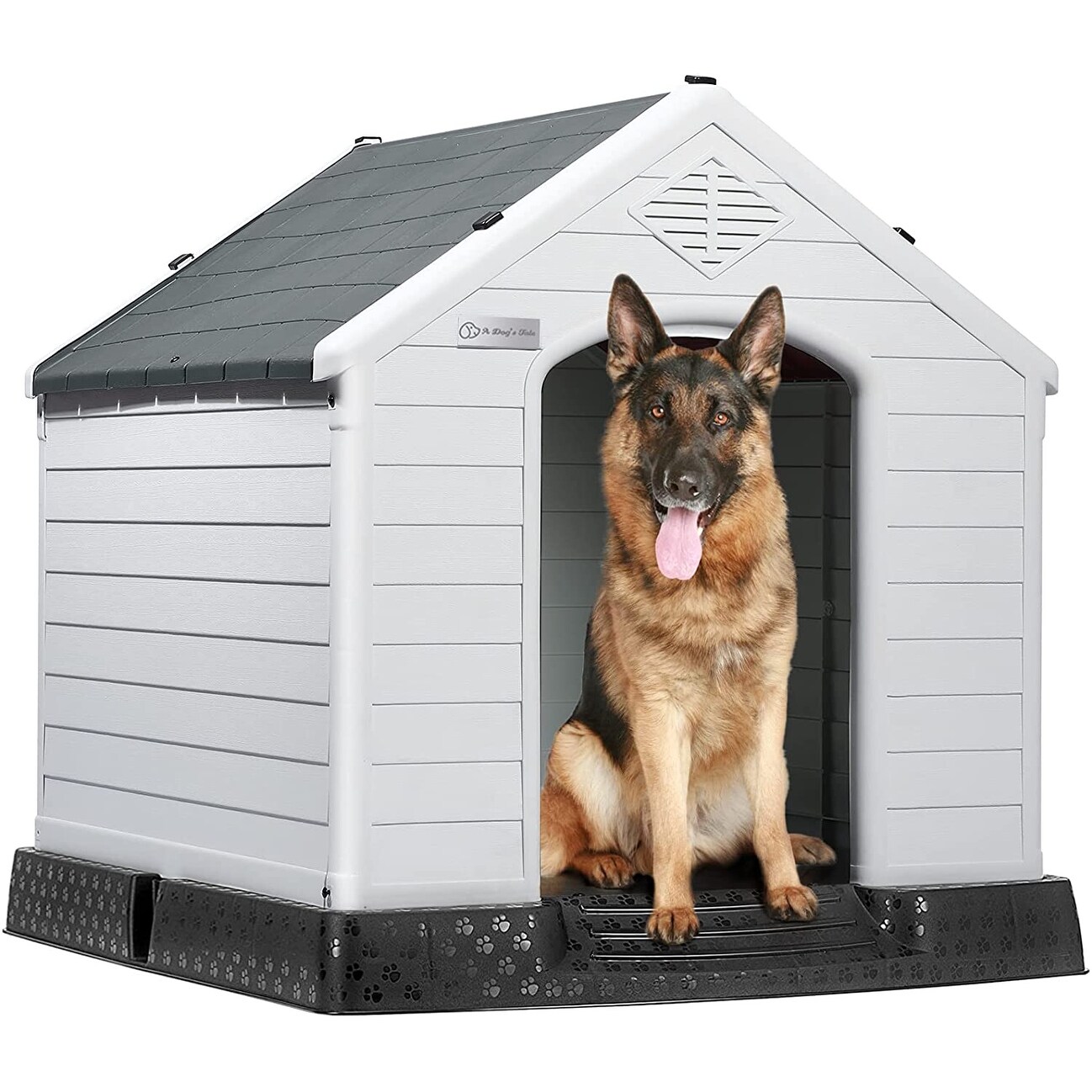 BOSSIN Plastic Dog House for Small to Large Sized Dogs Indoor Outdoor Insulated Doghouse Puppy Shelter with Elevated Floor Blue