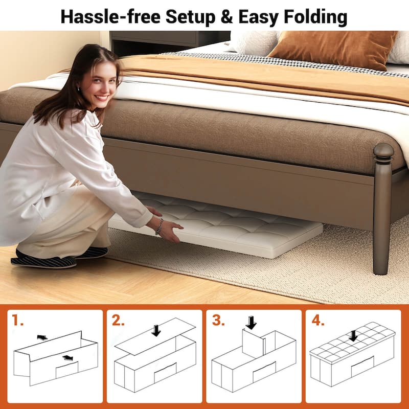Costway 43 Inches Folding Storage Ottoman Bench with Side Pocket