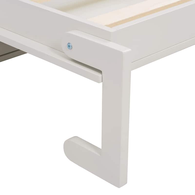 Foldable Murphy Bed Queen Size Wooden Wall Bed Framen with Built-in Desk, Top Lights, Open Shelves, Storage Drawers and Cabinets