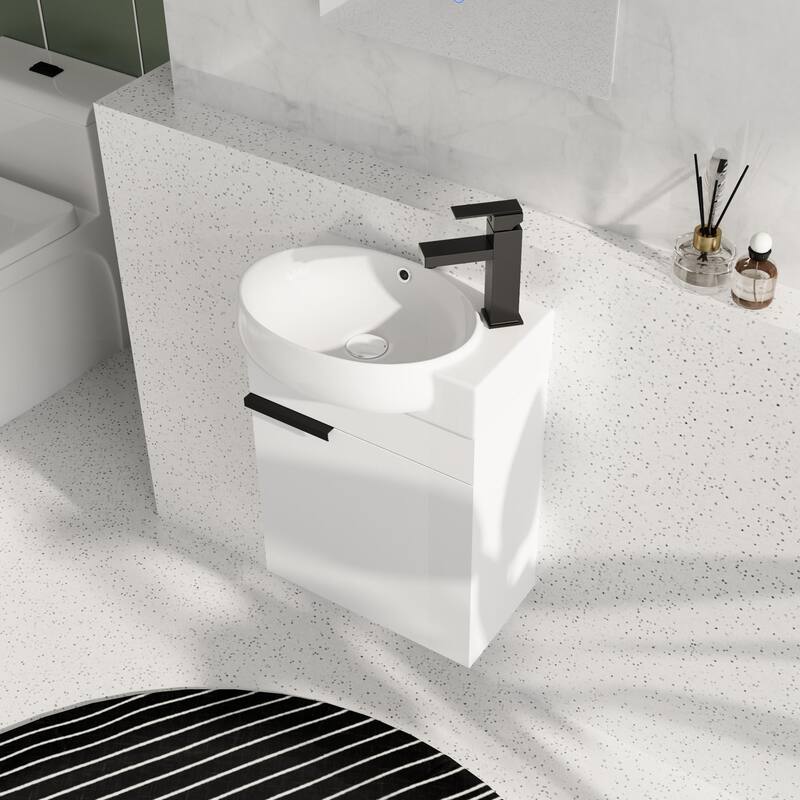 Beingnext 16"/23" Bathroom Vanity with Sink, Floating/Freestanding Bathroom Vanity with Soft Close Door - White - 16.8''W x 11.6''D x 21.3''H