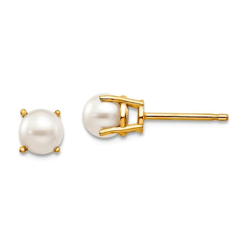 Curata 14k Yellow Gold 6x4mm Oval Genuine Gemstone Birthstone Post Earrings - Pearl