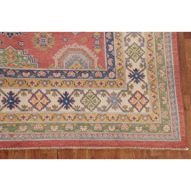 Geometric Kazak Area Rug Handmade Dining Room Wool Carpet - 6'5" x 9'6"