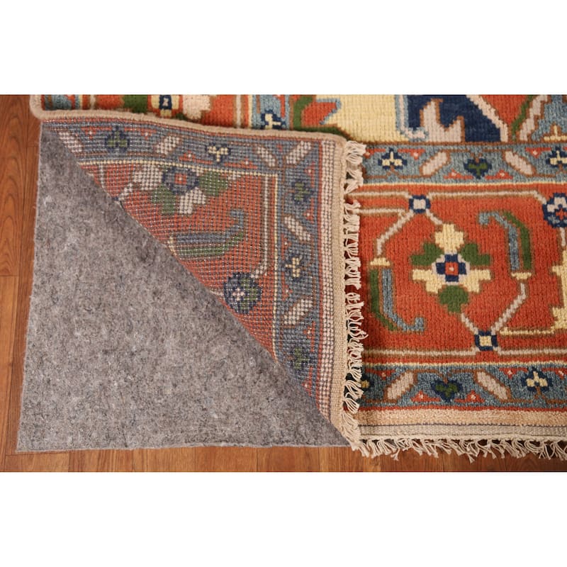 Peach Geometric Heriz Serapi Indian Area Rug Hand-Knotted Wool Carpet - 8'11" x 11'8"