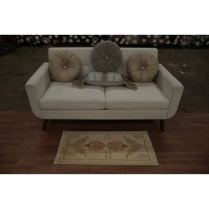 Hand Knotted Oriental 100% Wool Carpet Traditional Floral Beige & Ivories Peshawar Area Rug - 3' 3'' X 1' 8''