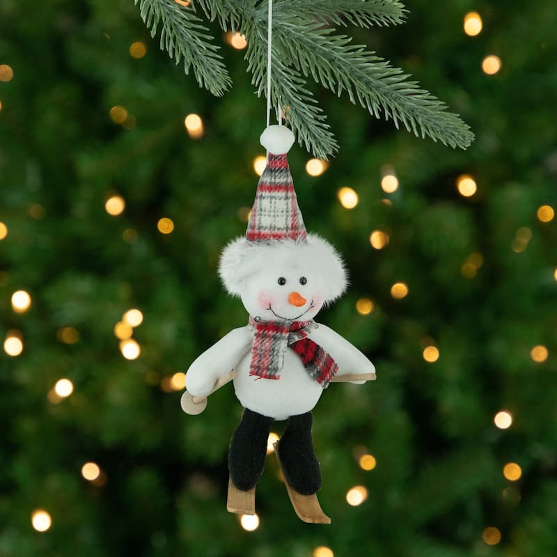 12" Skiing Snowman with Plaid Santa Hat Christmas Ornament