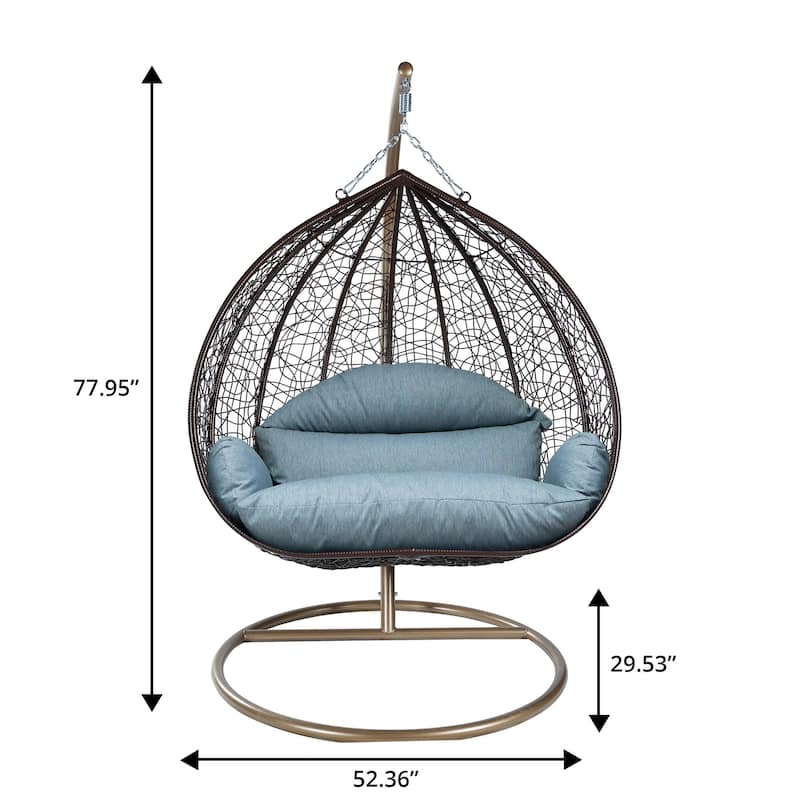2-Person Egg Swing Chair in Brown Stainless Steel 2-Seater Porch Swing with Stand for Outdoor and Indoor - 77.95" Height