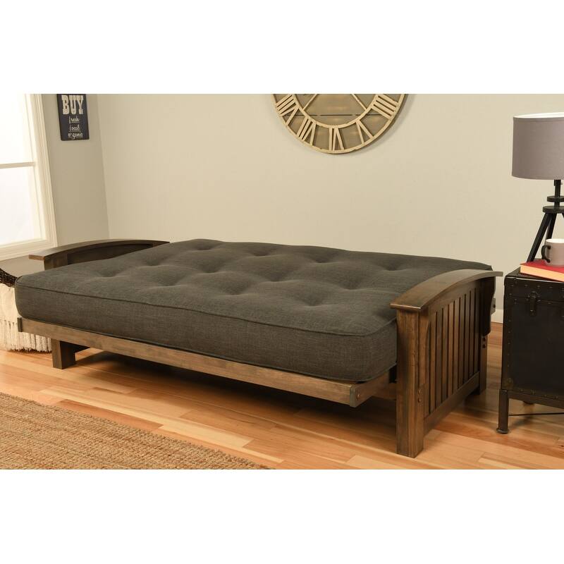 Somette Washington Queen-size Futon Set in Rustic Walnut Finish with Marmont Mattress