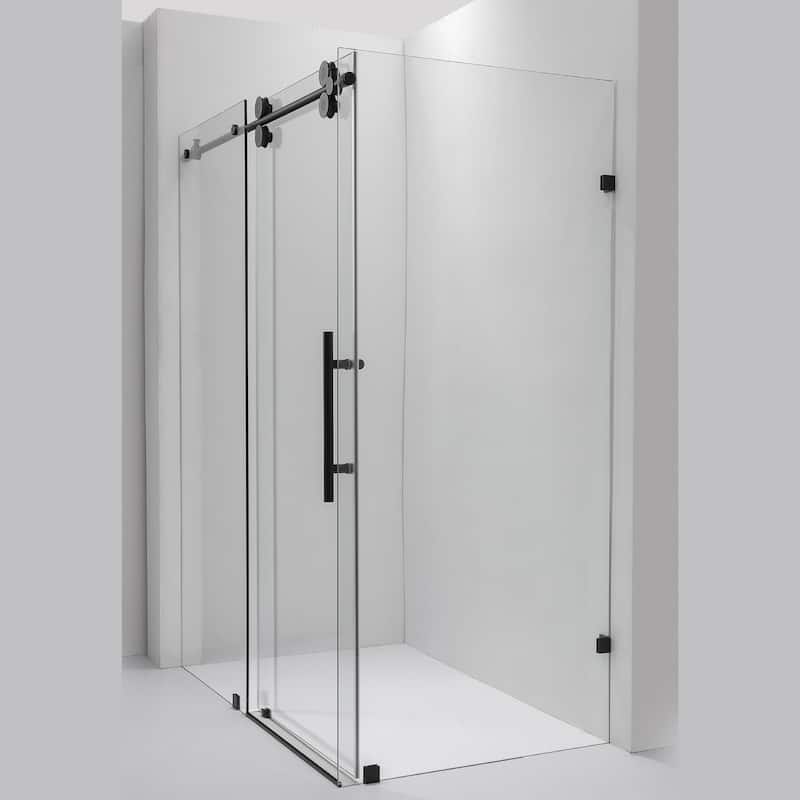 Villena 52" W x 78" H Single Sliding Shower Enclosure,Matt Black - 52 inches