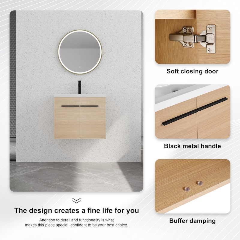 Bathroom Vanity With Sink In 16/20/24/30/36 Inch, Floating Bathroom Vanity With Soft Close Door