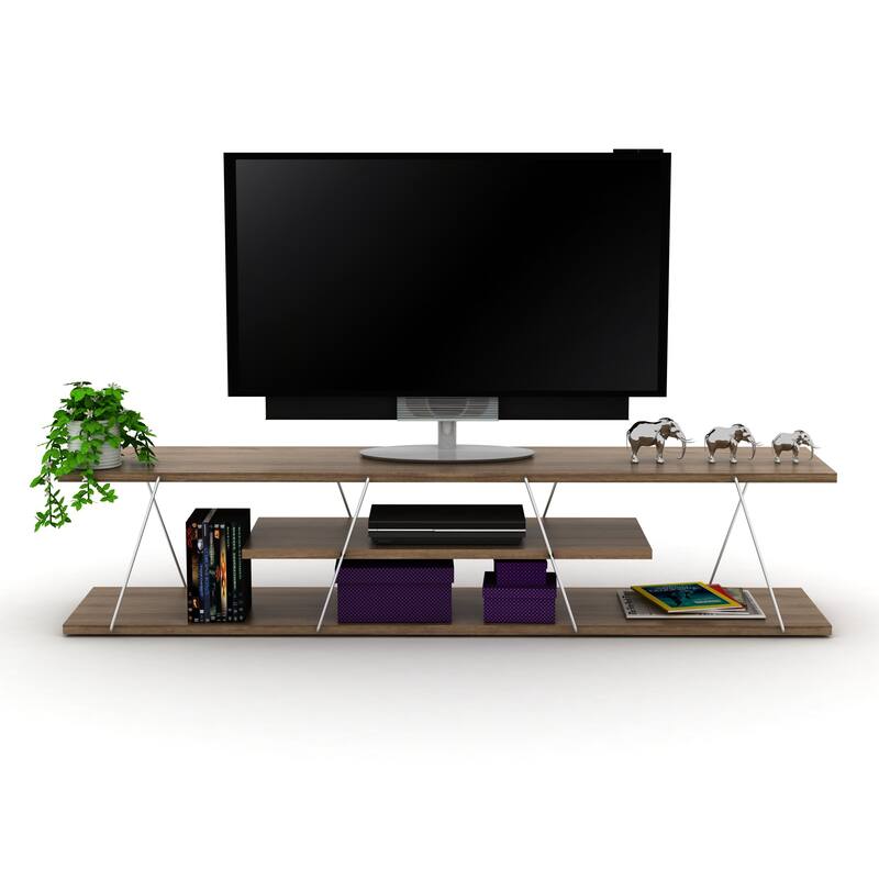 FurnisHome Store Tars Mid Century Modern Tv Stand 4 Shelves Open Storage Metal Cords Entertainment