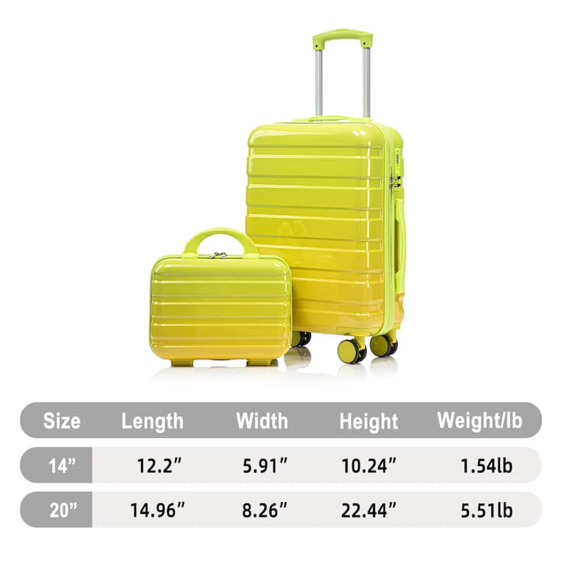 14In 20In 2 pcs in PC Spinner Wheel Luggage, Carry on Suitcase, With Gradient Color and Combination Lock