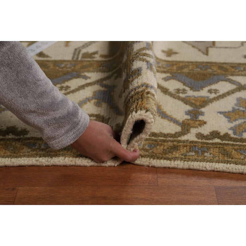 All-Over Ivory Oushak Indian Area Rug Hand-Knotted Wool Carpet - 8'0"x 9'11"