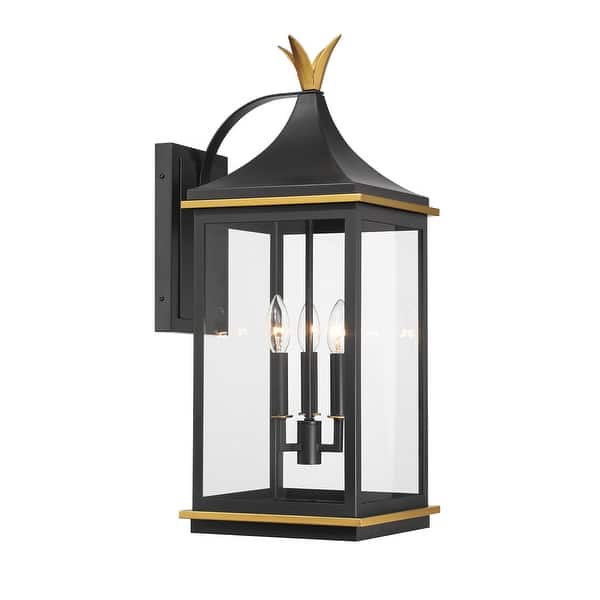 slide 2 of 6, Crystorama Lighting Group SIM-803 Simpson 3 Light 25" Tall Outdoor Matte Black / Textured Gold