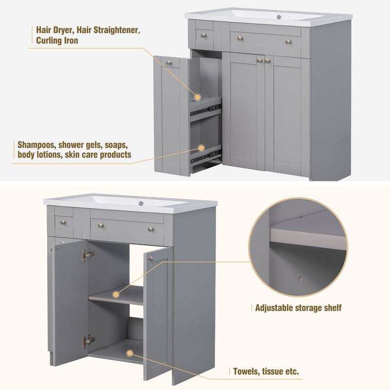 Single Sink 30" Bathroom Vanity with Combo Cabinet and Storage