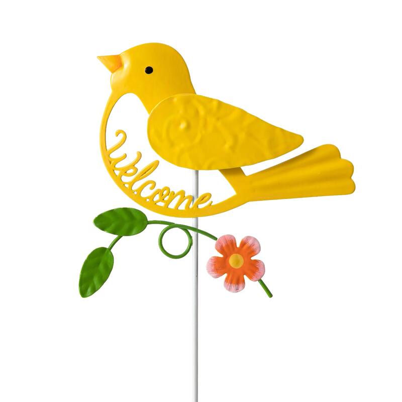 Glitzhome Metal Dimensional Flower Butterfly "Welcome" Birds Yard Stakes or Wall Decor (Set of 3)