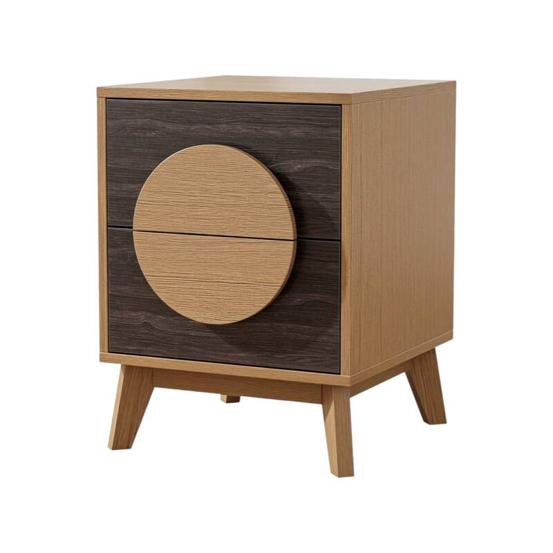 HomeRoots 21" Oak And Dark Brown Solid Wood Square Two Drawer Nightstand