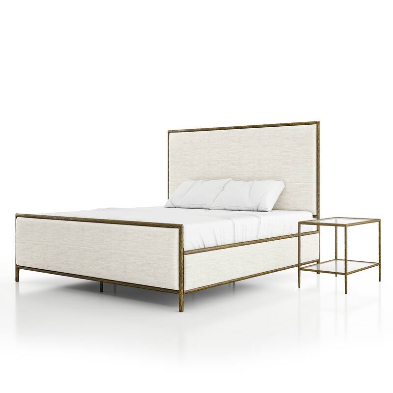 247 Shop At Home Lalia Modern 2-Piece Upholstered Hammered Metal Panel Bedroom Set with Nightstand