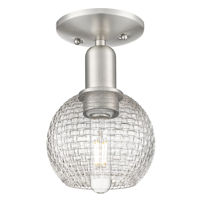Innovations Lighting 716-1C-10-6 Athens Semi-Flush Athens 6" Wide - Brushed Satin Nickel / Clear Basketweave