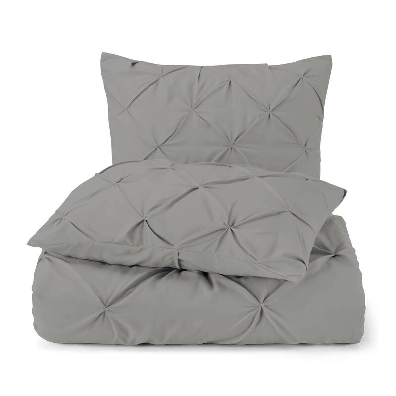 Organic Cotton 300 TC GOTS Certified 8 Internal Ties Fair Trade Pintuck Duvet Set - Dark Grey - Queen