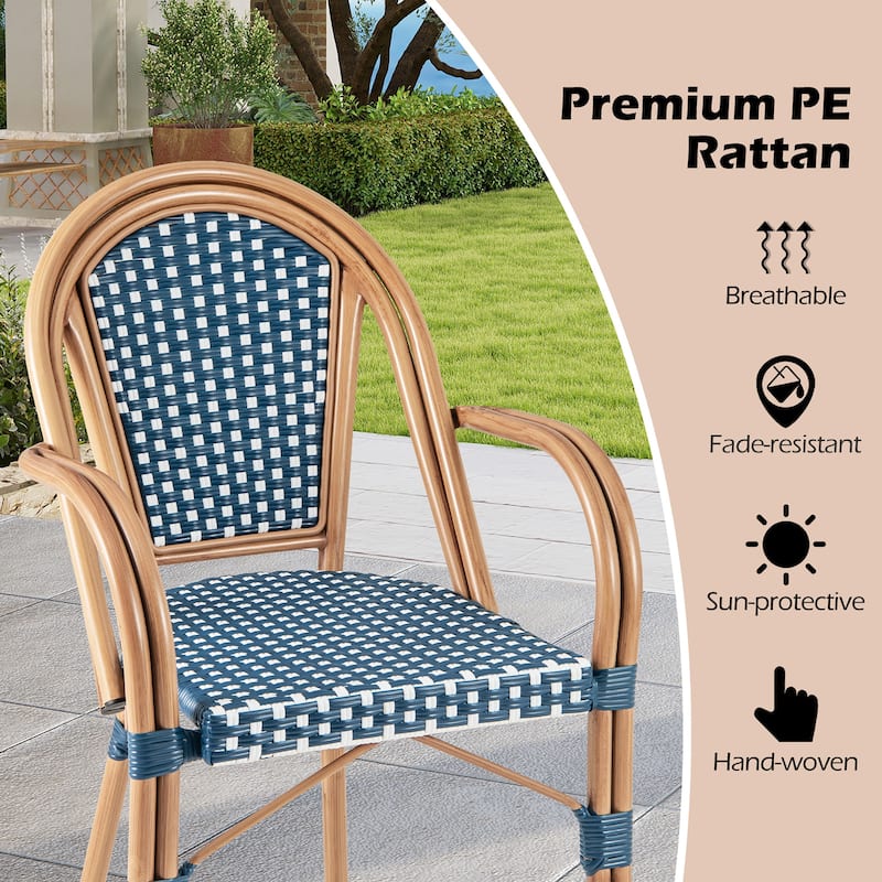 Gymax Outdoor French Bistro Chairs 2 PCS w/ Armrests Galvanized Metal