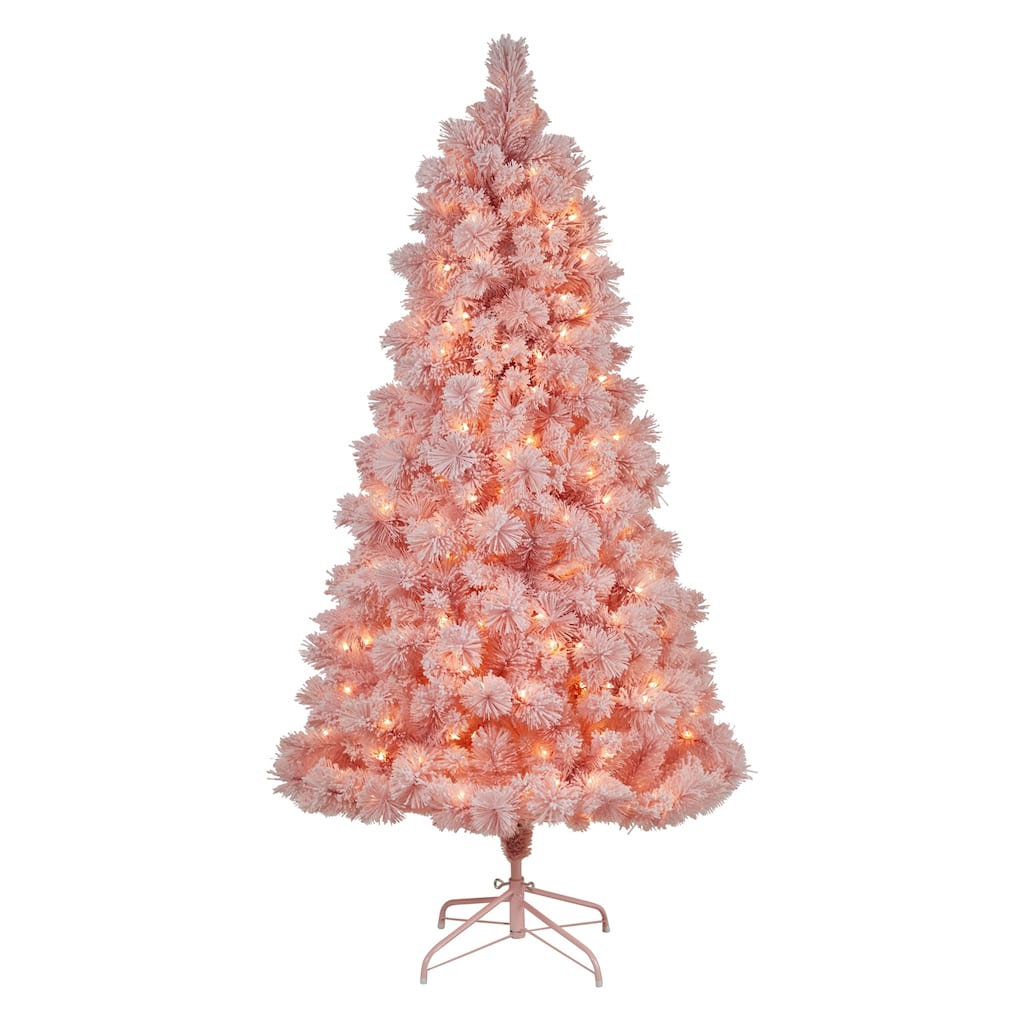 7ft. Holiday Pink Cashmere Artificial Christmas Tree with 300 LED Lights & 599 Branches - Playful Festive X-Mas Showpiece