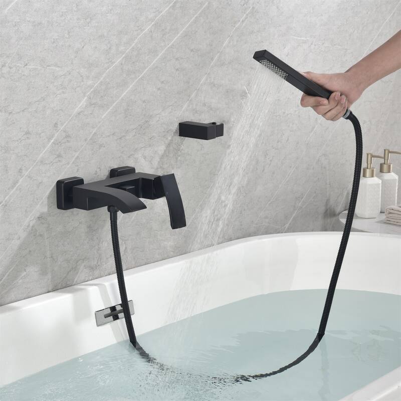 Waterfall Wall Mount Roamn Tub Faucet with Hand Shower Brass Single Handle Modern Bathtub Filler with Valve