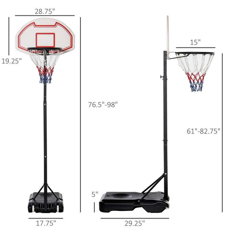 Portable Basketball Hoop Stand 5.1-6.9ft Height-Adjustable with 29'' Backboard Wheels for Indoor Outdoor White