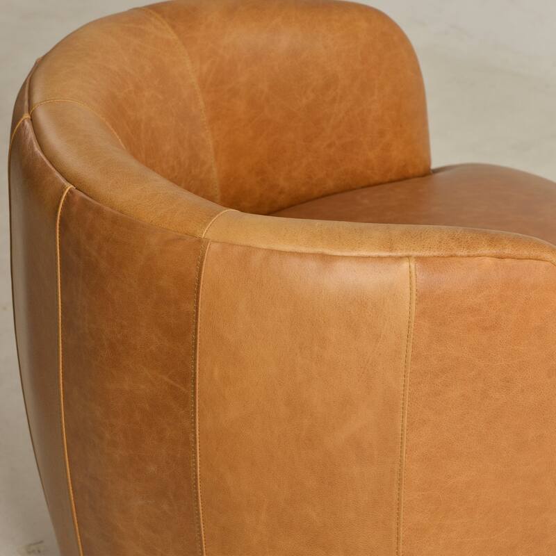KINWELL 100% Top Grain Genuine Leather Swivel Armchair with Pillow