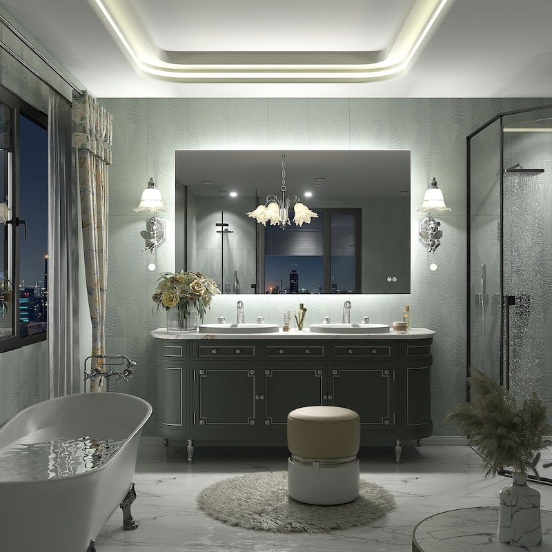Frameless Anti-Fog 3 Colors Dimmable LED Backlit Wall Bathroom Vanity Mirror