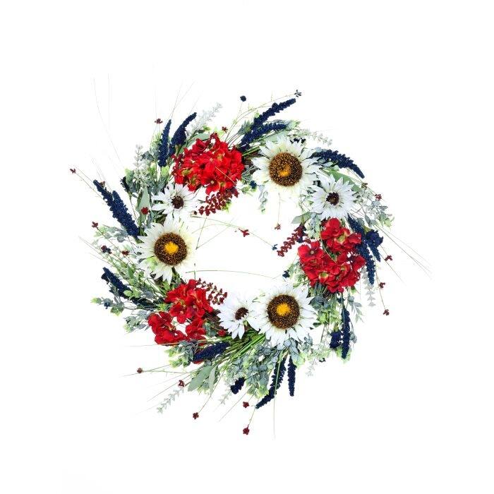 Patriotic Sunflower & Geranium Wreath 24"