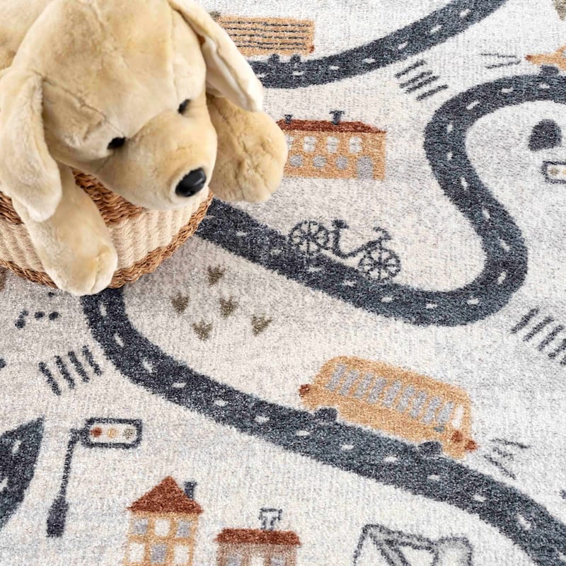 Mave Machine Washable Road Street Car Pattern Kids Room Boys Room Area Rug