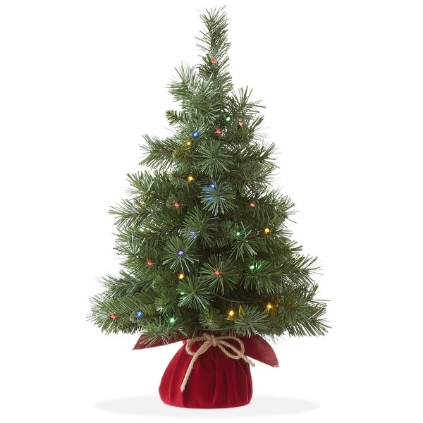 slide 2 of 11, 2ft PreLit Artificial Mini Tabletop Christmas Tree with Cloth Base Green