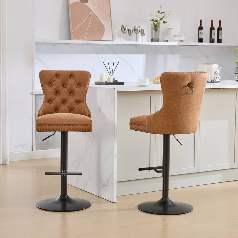 Swivel Bar Stools Set of 2, Adjustable Velvet Counter Height Barstools with High Back & Nailheads Trim for Bar, Kitchen Island