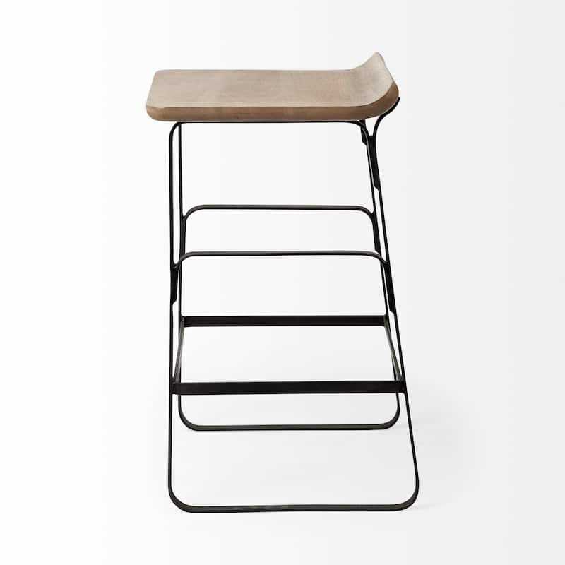 Conan Medium Brown Solid Wood Seat With Black Metal Frame Counter Stool - 15.0L x 16.0W x 25.0H