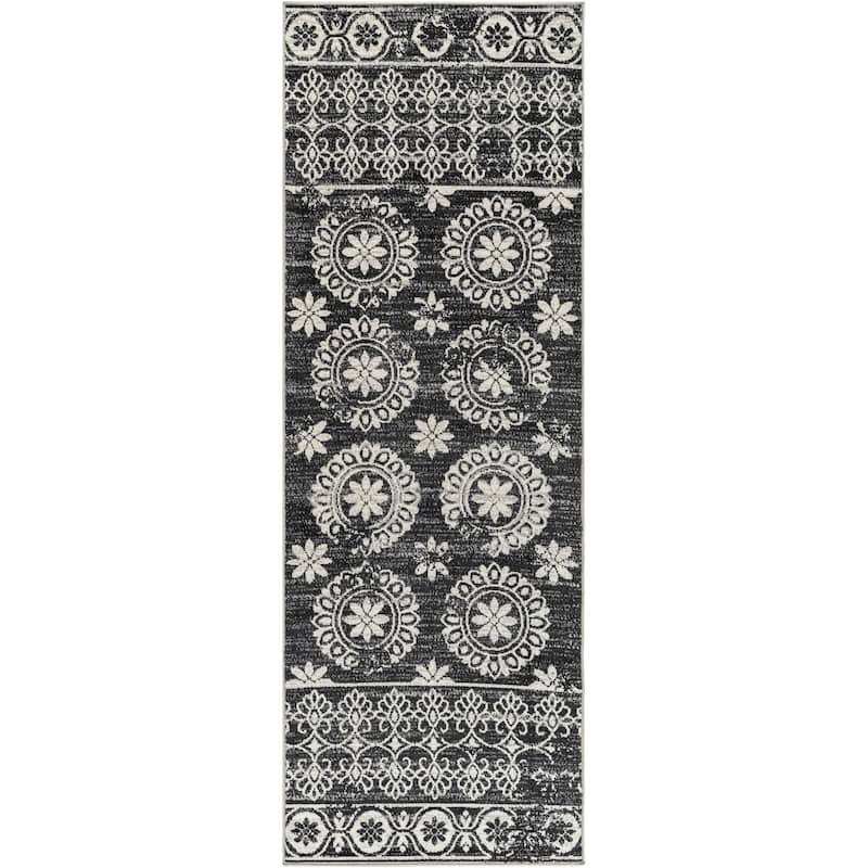 Livabliss Lavadora Updated Traditional Floral & Botanical Washable Area Rug - 2'7" x 7'3" - Black