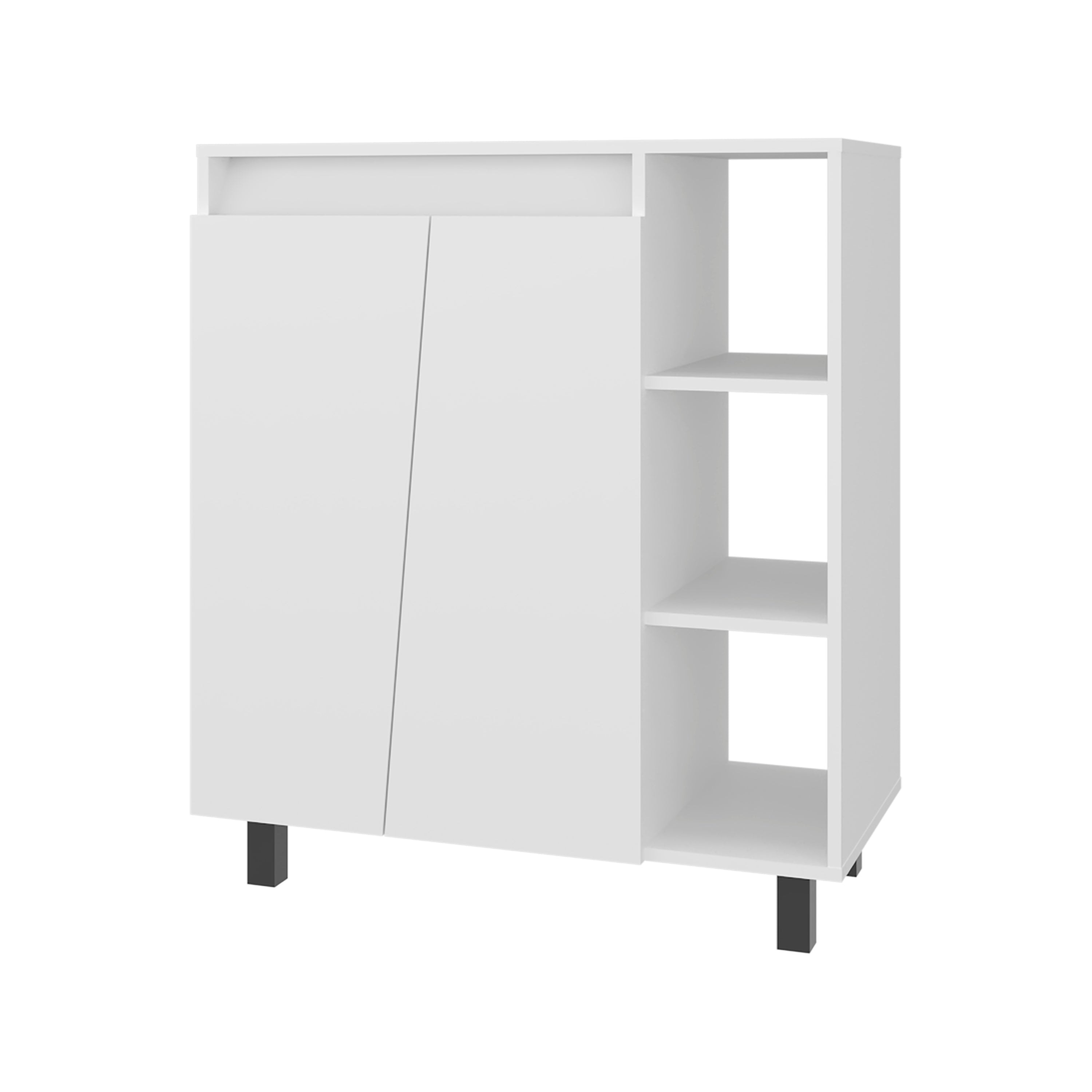 Cesna Microwave Sideboard Cabinet, Freestanding Kitchen Pantry with Two-Door Cabinet Storage, Three Side Open Shelves