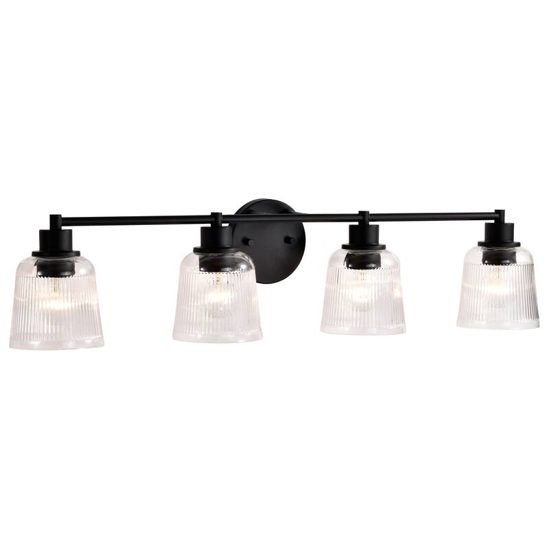 Grayson 4 Light Vanity Matte Black Finish Clear Ribbed Glass - Matte Black