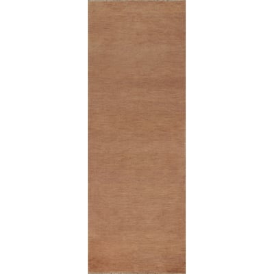 Brown Gabbeh Modern Runner Rug Handmade Wool Carpet - 2'7"x 9'11"