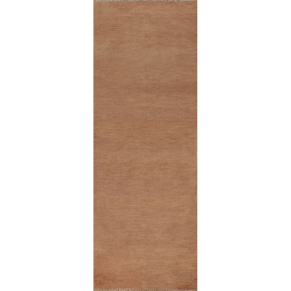 Brown Gabbeh Modern Runner Rug Handmade Wool Carpet - 2'7"x 9'11"