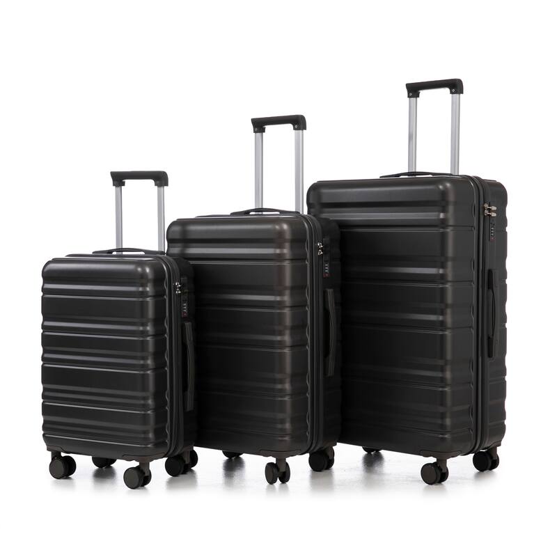 Lightweight Luggage with Spinner Wheels, 3 Piece Travel Suitcase ABS+PC Hardshell Luggage Set with Combination Lock, 20"/24"/28" - Dark Gray+Black