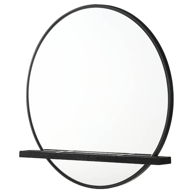 Fij Oval Dresser Mirror, Black Wood Frame, Felt-lined Tray, 38 Inch
