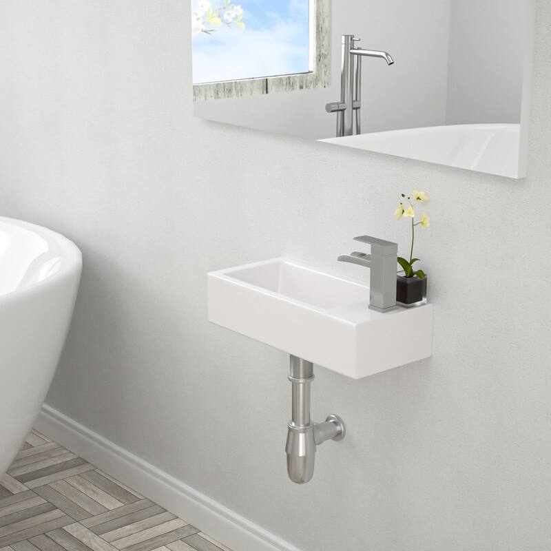 Lordear 14.5 inch White Rectangular Ceramic Wall Hung Sink with Side Faucet Mount