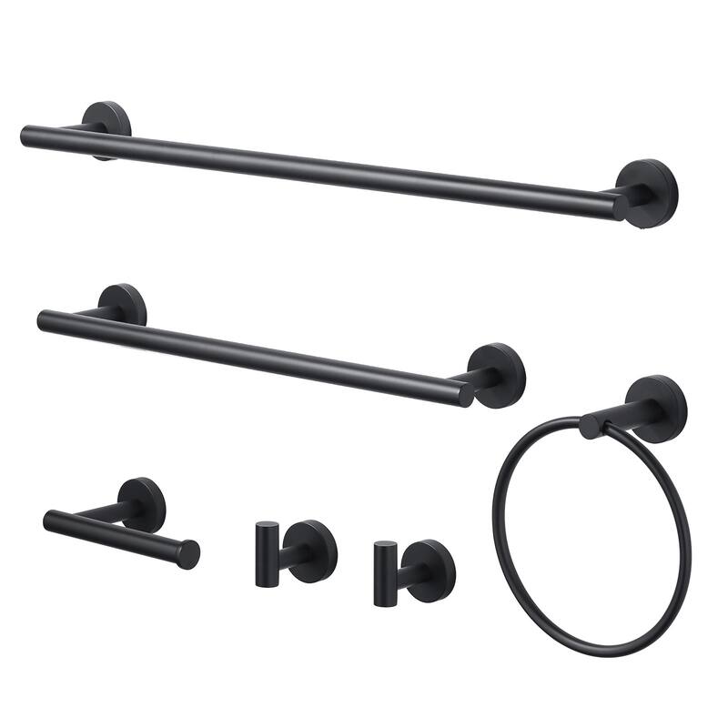 WOWOW 6-Piece Bath Hardware Set with Mounting Hardware - Matte Black