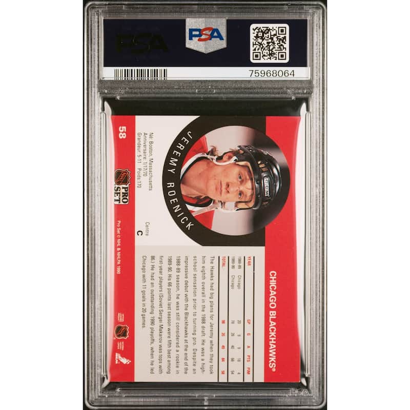 Jeremy Roenick 1990 Pro Set Signed Hockey Rookie Card #58 Auto PSA 10 75968064 - 8'6" x 11'6"