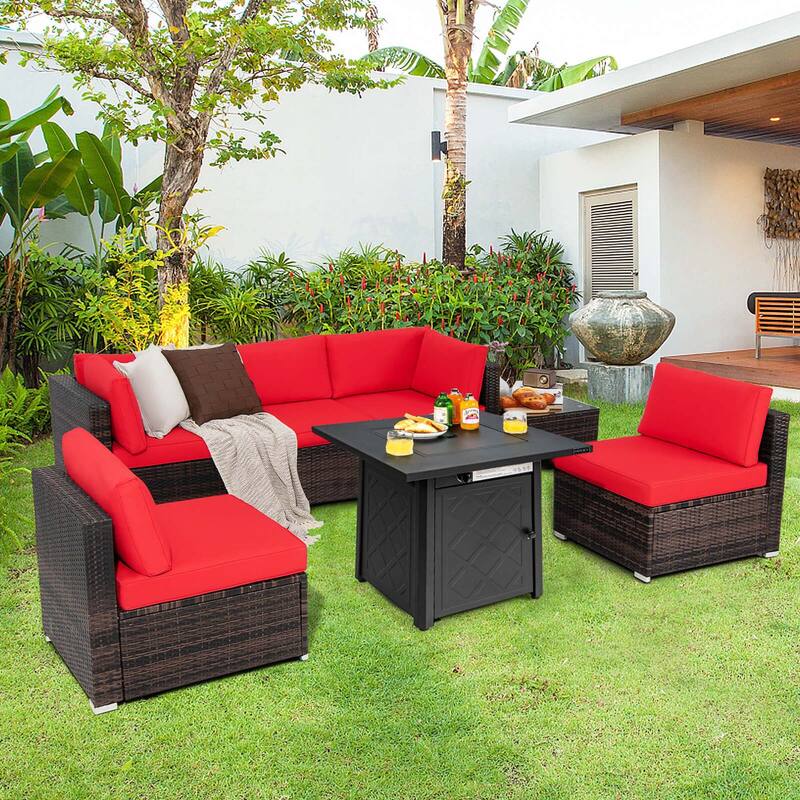 Costway 7 PCS Patio Furniture Set with 28" 50000 BTU Propane Gas Fire - See Details