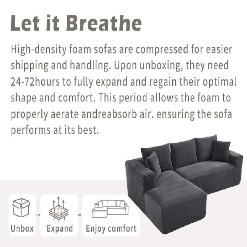 L-Shape 3-Seat Modular Sofa Memory Foam Sectional Couches with Oversized Chaise