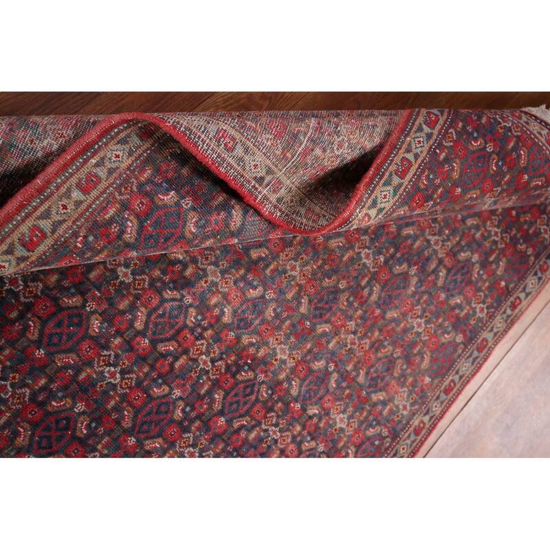 Geometric Bidjar Persian Vintage Runner Rug Hand-Knotted Wool Carpet - 3'6" x 12'2"