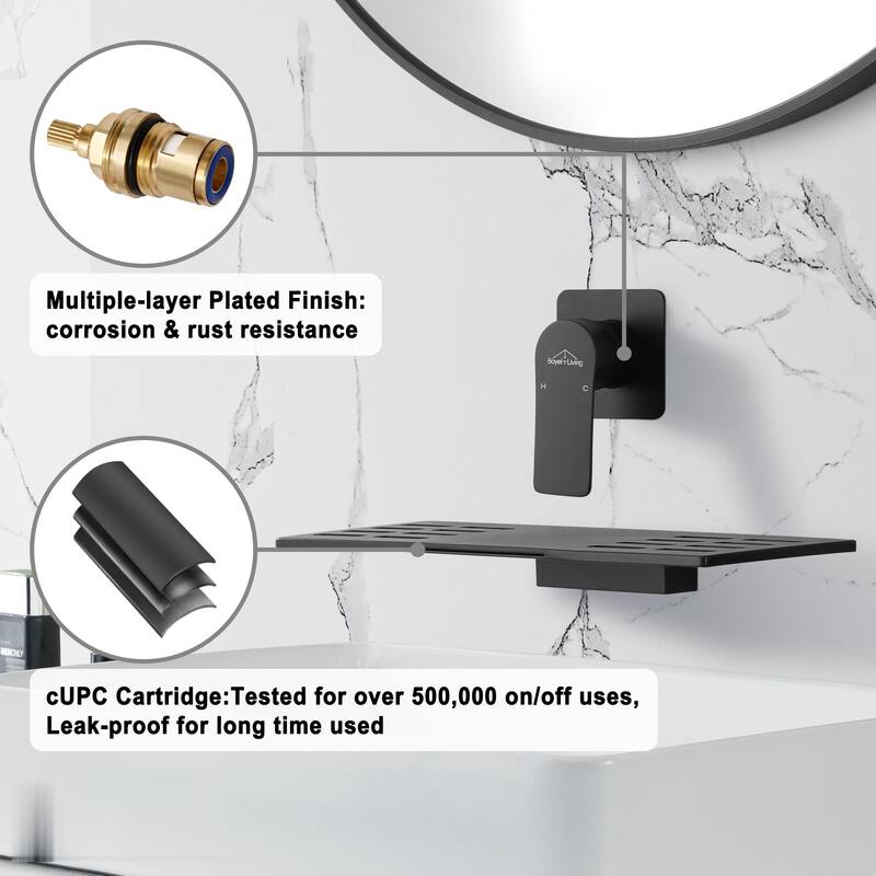Waterfall Faucet 1-Handle Wall Mount Lavatory Faucet Mixer Tap