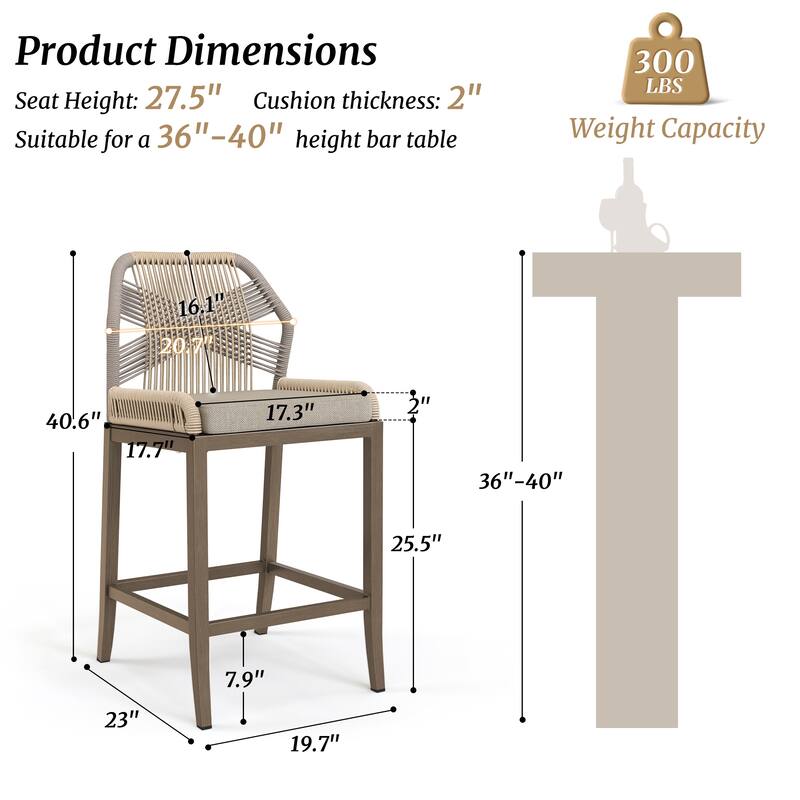 Modern Aluminum Counter Height Bar Stools, Upholstered Counter Stools with Back - 27.5"H